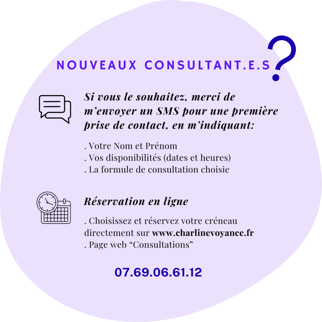 Prenez rendez-vous par téléphone avec Charline Voyance. Contact simple, réservation et paiement en ligne.