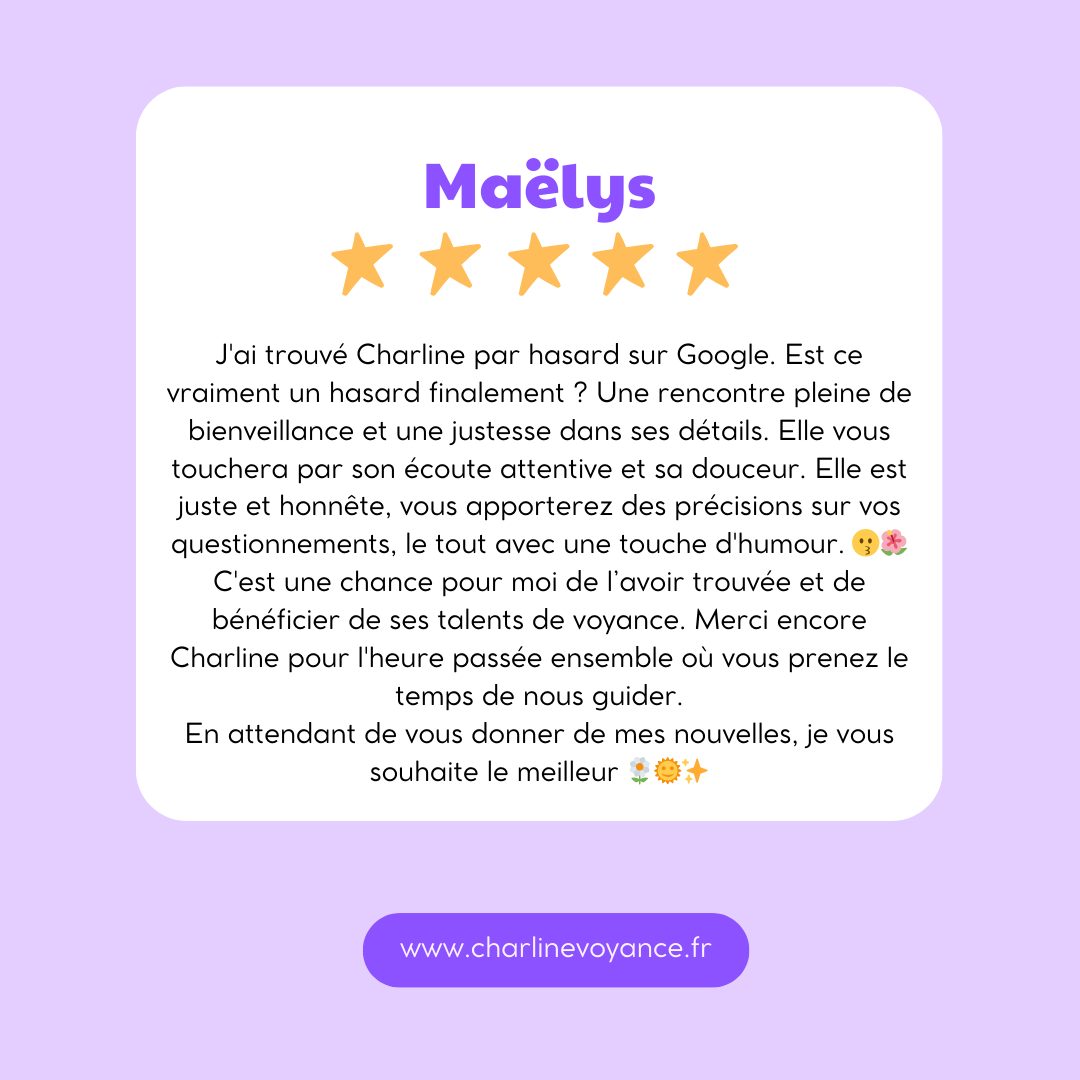 Découvrez les avis de clients satisfaits de leur consultation de voyance par téléphone avec Charline, guidance claire et bienveillante.